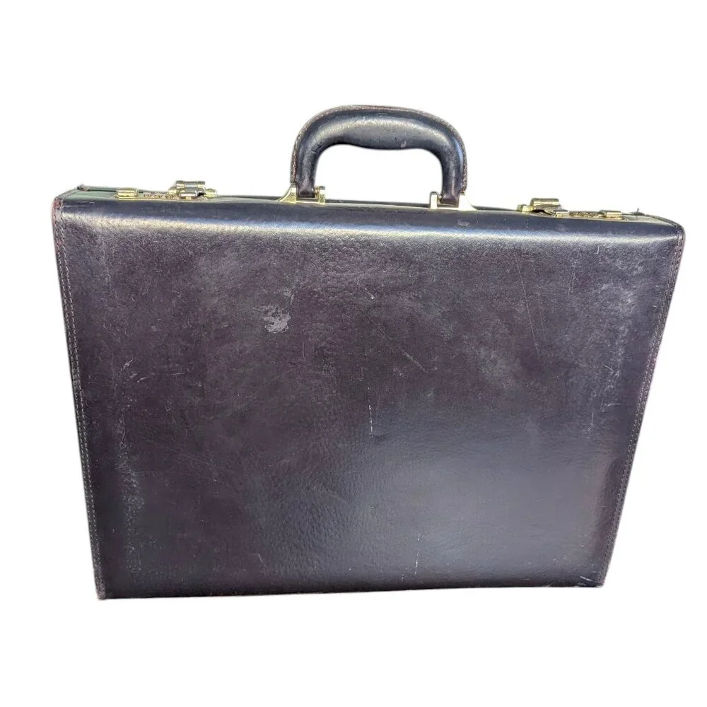 Vintage Black/Dark Navy Leather Briefcase with Combination Lock